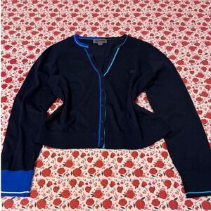 G/FORE Womens Navy Blue Italian Yarn V-Neck Cardigan Sweater golf Logo Size M v2